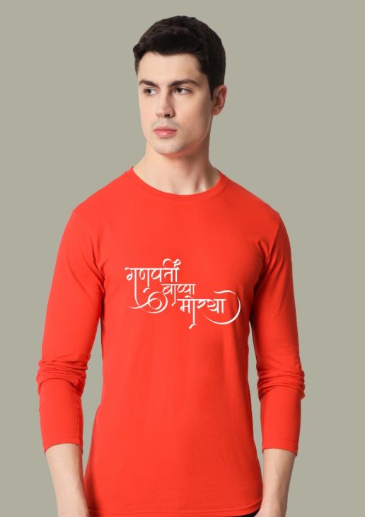 ganpati red full sleeve men round neck t-shirt