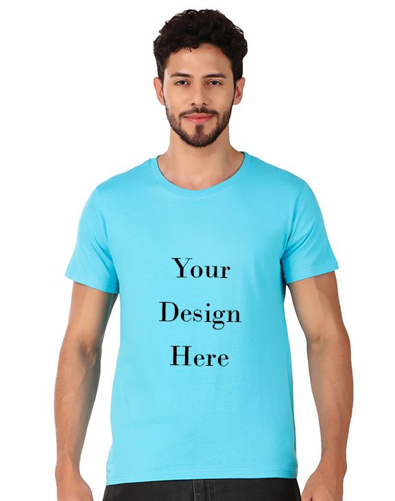 Custom blue men round neck t-shirt