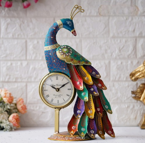 Peacock Clock Showpiece