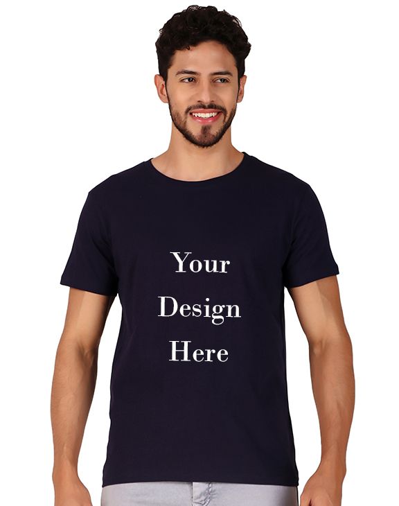 Custom navy blue men round neck t-shirt