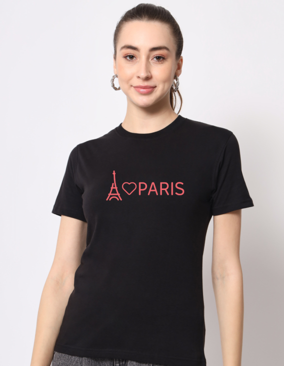 Love Paris half sleeve women round neck t-shirt