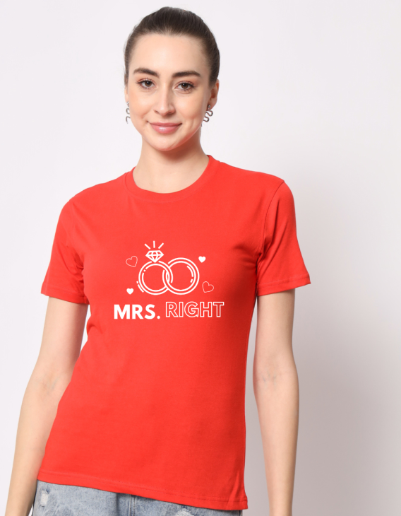 Mrs Right half sleeve women round neck t-shirt