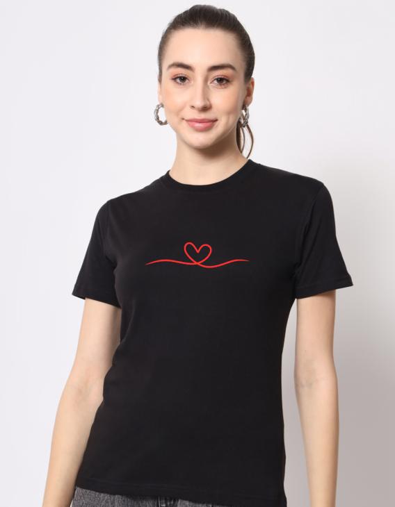 Heart half sleeve women round neck t-shirt
