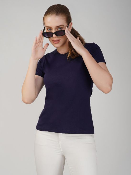 navy blue half sleeve women round neck t-shirt