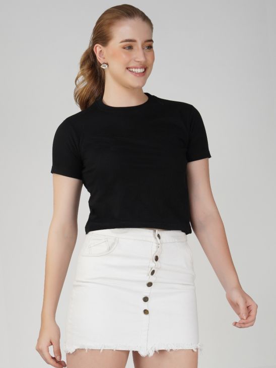 black crop top half sleeve women round neck croptop