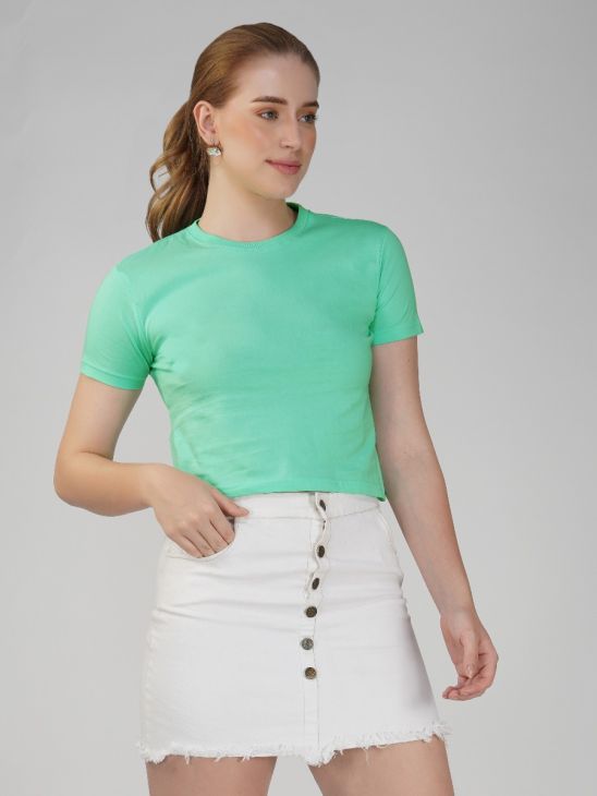 green crop top half sleeve women round neck croptop