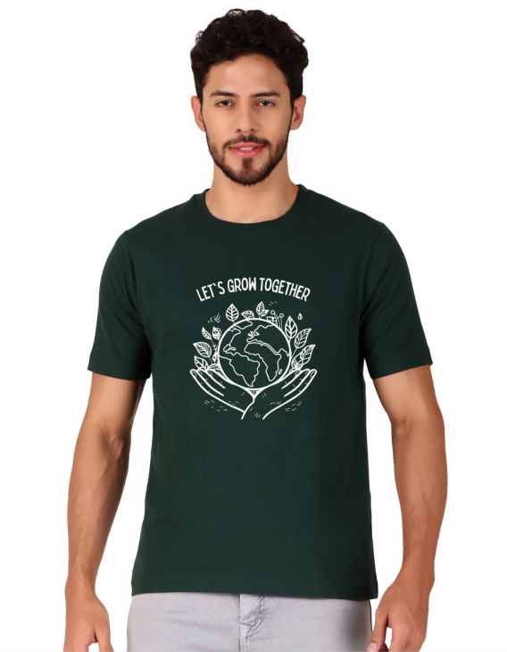 lets grow together half sleeve men round neck t-shirt