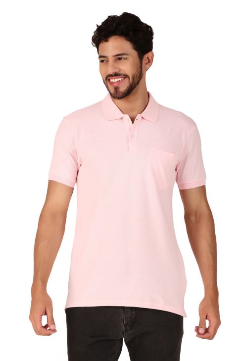 pink pocket polo men polo neck t-shirt
