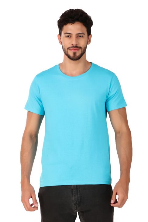 sky blue half sleeve men round neck t-shirt