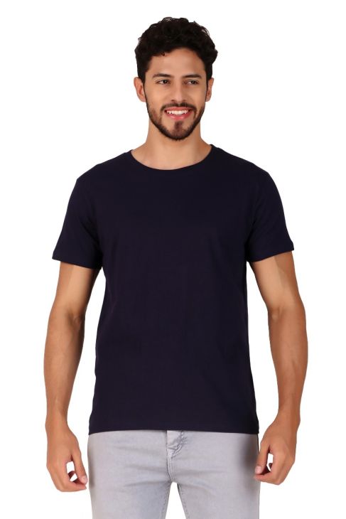 navy blue half sleeve men round neck t-shirt