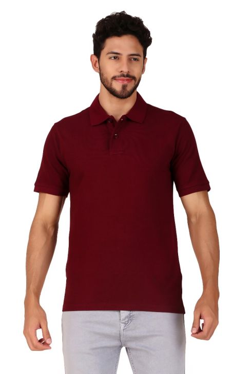 maroon  men polo neck t-shirt