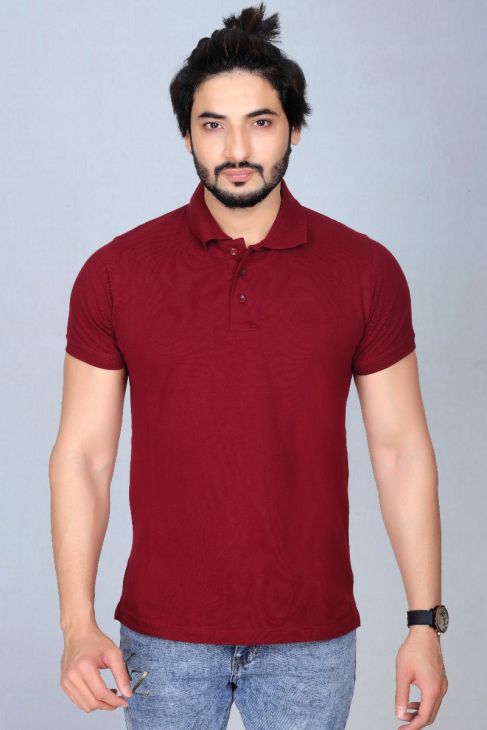 Plain Maroon men polo neck t-shirt