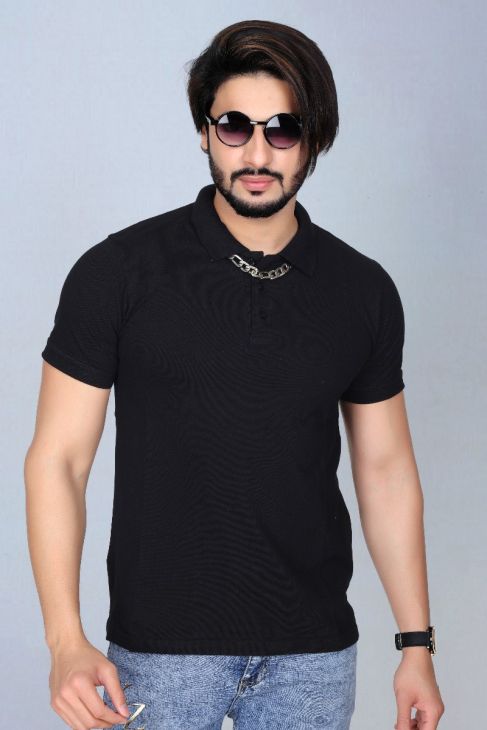 Plain Black men polo neck t-shirt