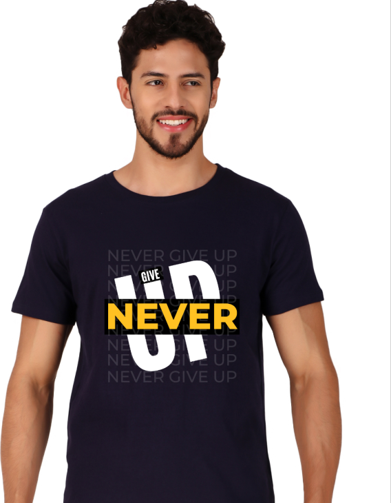 nevergiveup half sleeve men round neck t-shirt