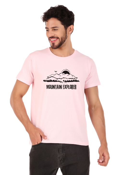 mountain half sleeve men round neck t-shirt