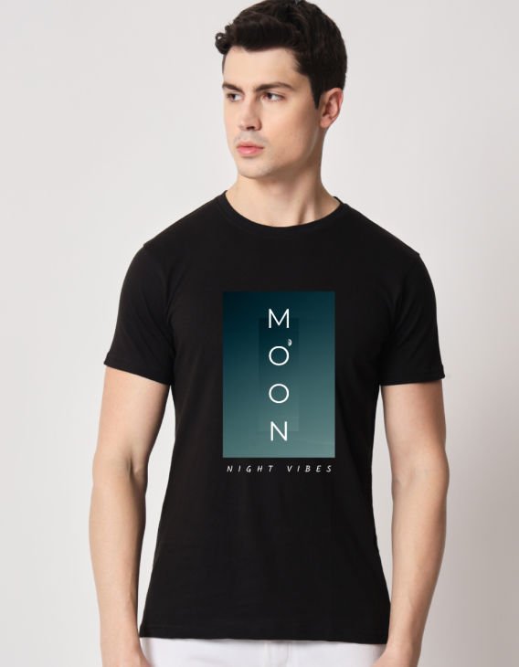 moon half sleeve men round neck t-shirt
