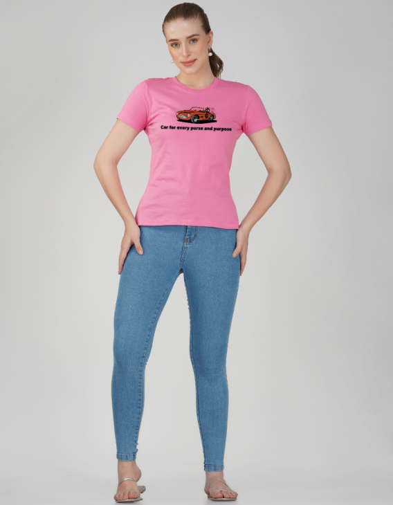 car half sleeve women round neck t-shirt