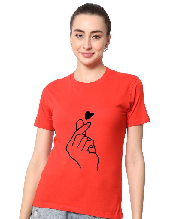 hand heart half sleeve women round neck t-shirt