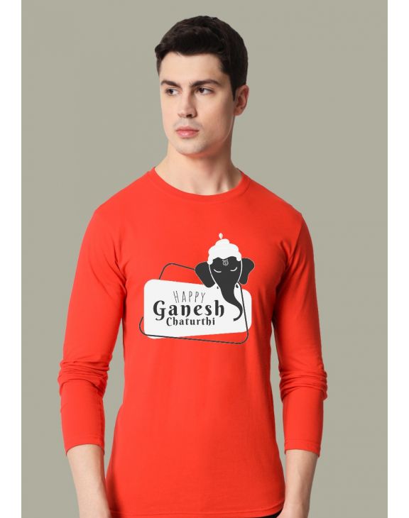 ganpati red full sleeve men round neck t-shirt