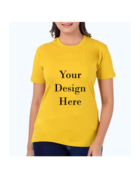 custom yellow women design half sleeve women round neck t-shirt