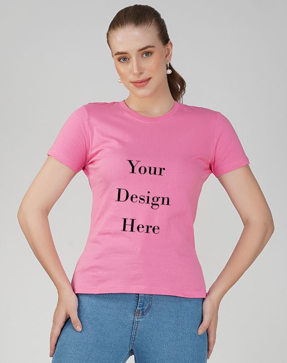 Custom women pink round neck t-shirt