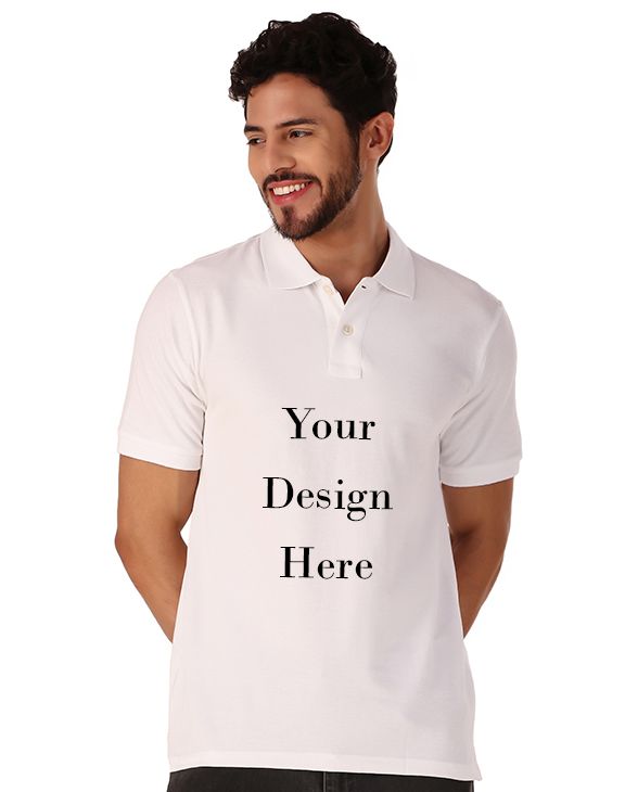 Custom white men polo neck t-shirt