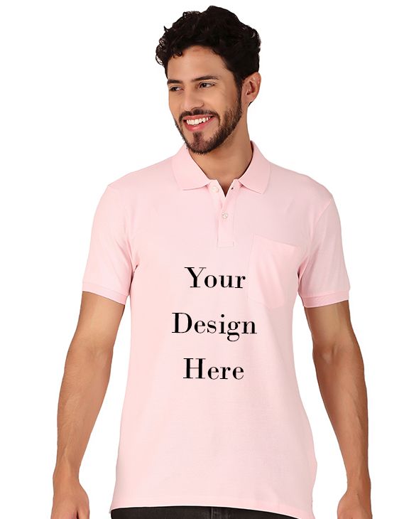 Custom soft pink men polo neck t-shirt