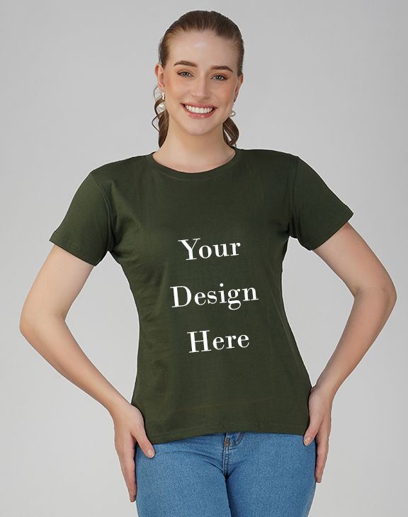 Custom women olive green round neck t-shirt