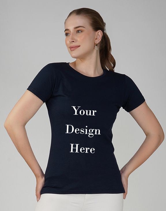 Custom women navy blue round neck t-shirt