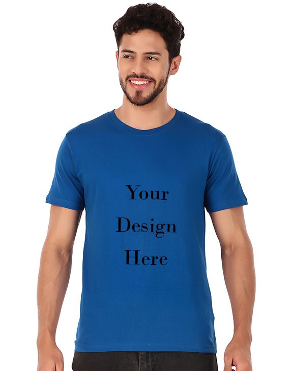 Custom blue men round neck t-shirt