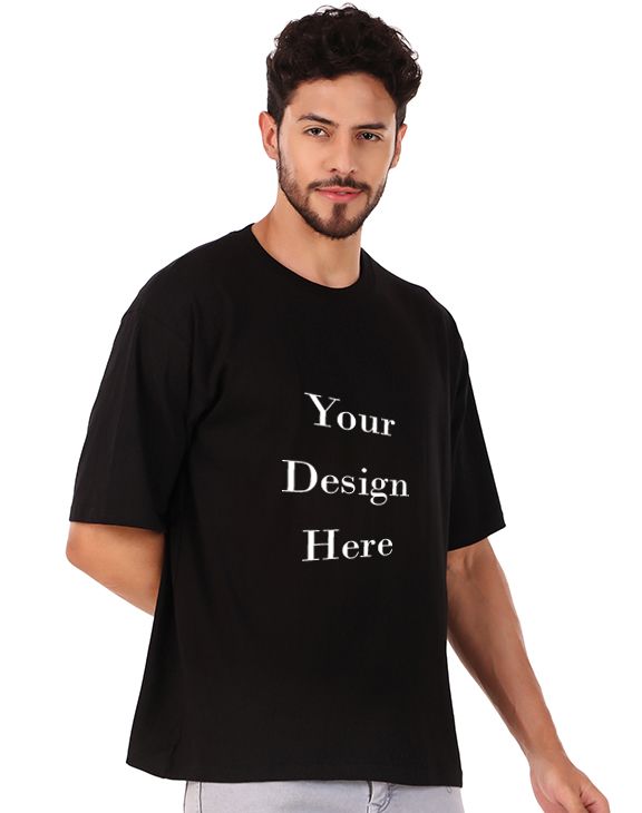 Custom Oversize black men round neck t-shirt