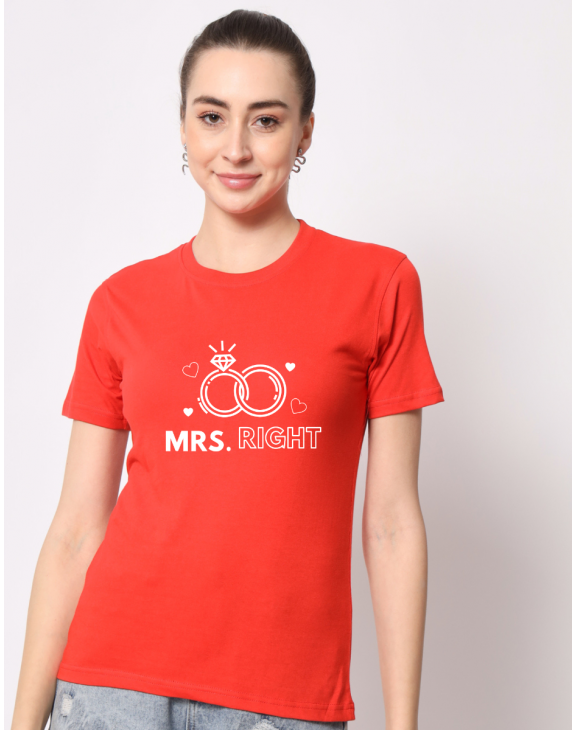 Mrs Right half sleeve women round neck t-shirt