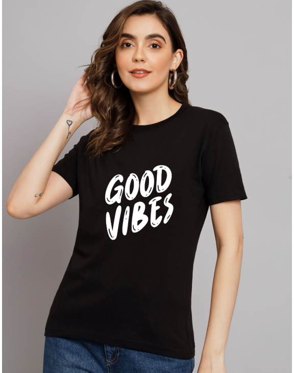 Good Vibes half sleeve women round neck t-shirt