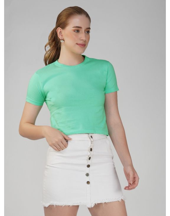 green crop top half sleeve women round neck croptop