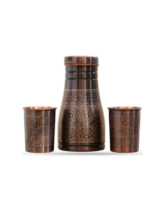 Copper Bottle with Copper glass with Embossed Design