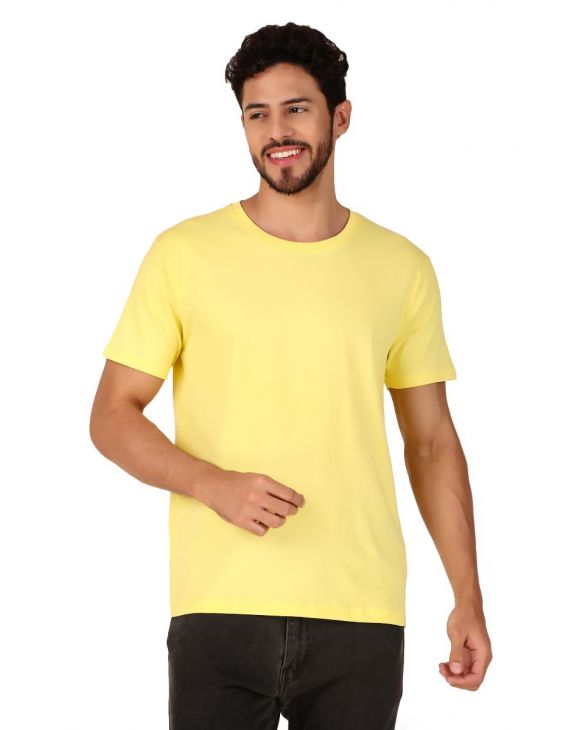 yellow half sleeve men round neck t-shirt
