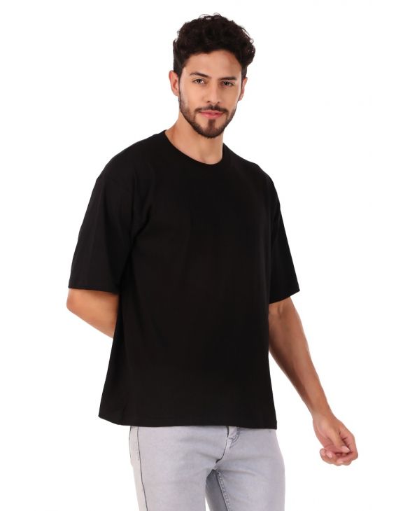 oversize black half sleeve men round neck t-shirt