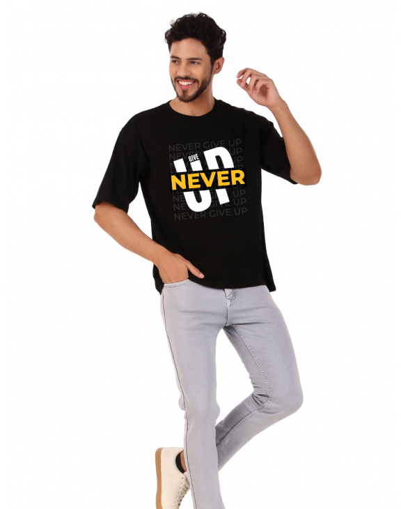 nevergiveup half sleeve men round neck t-shirt