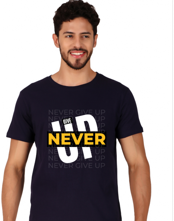 nevergiveup half sleeve men round neck t-shirt