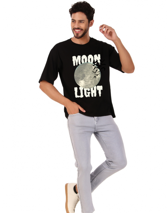 moon half sleeve men round neck t-shirt
