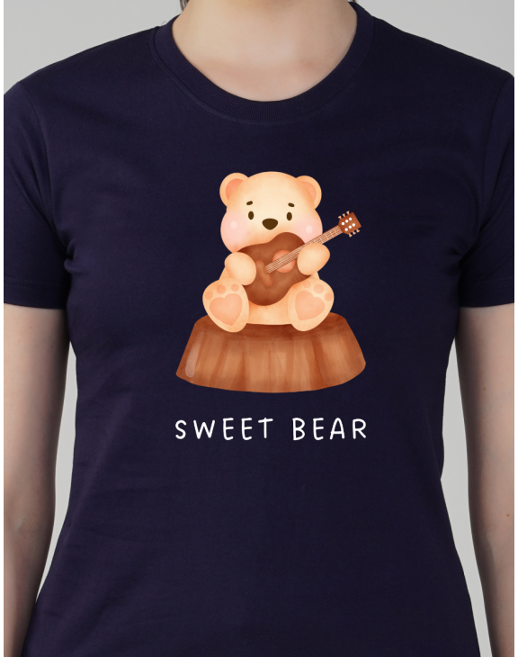 sweet bear half sleeve women round neck t-shirt
