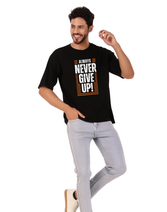 never give up half sleeve men round neck t-shirt