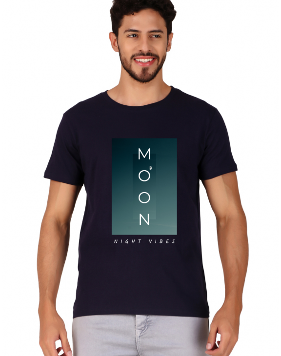 moon half sleeve men round neck t-shirt