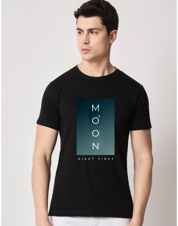 moon half sleeve men round neck t-shirt