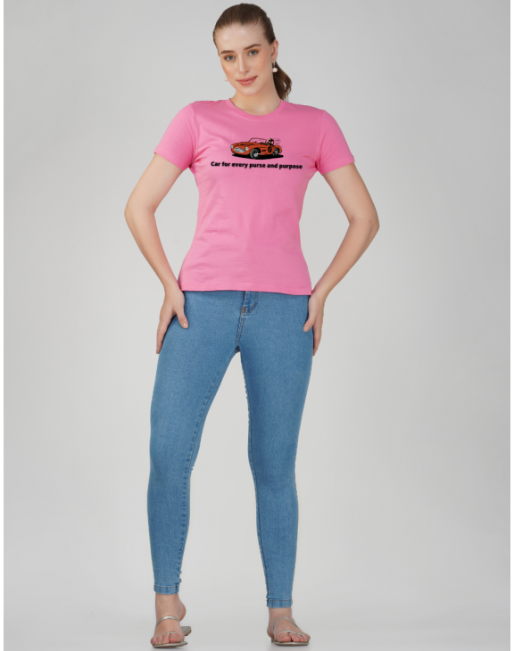 car half sleeve women round neck t-shirt