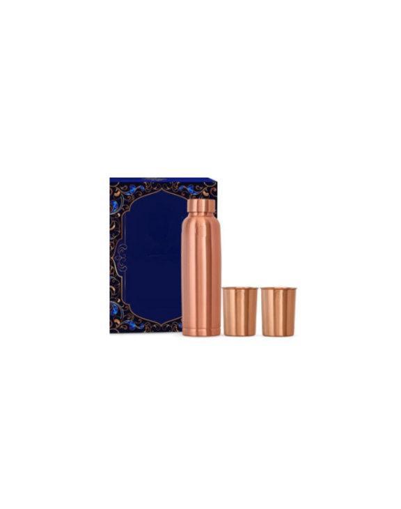 Pure Copper Bottle & 2 Glasses with Blue Gift Box