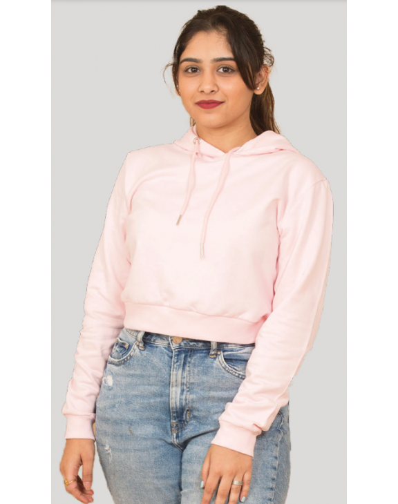 Women Crop Soft Pink Hoodie 