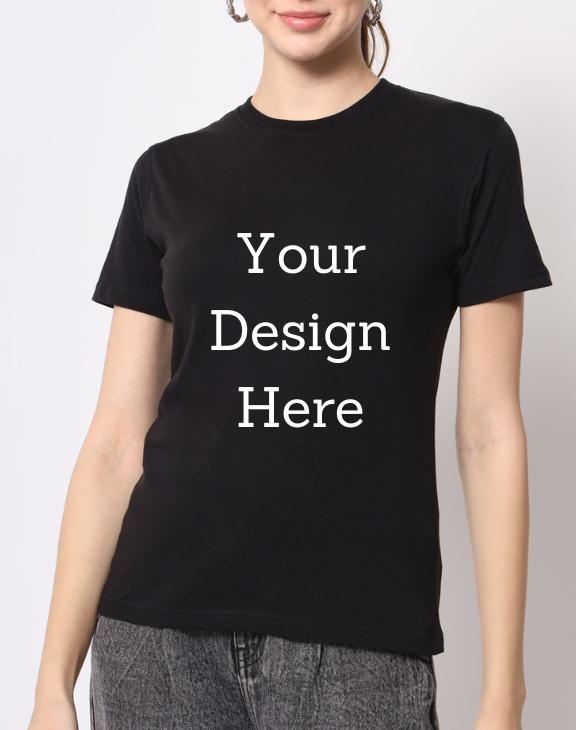 custom black design half sleeve women round neck t-shirt