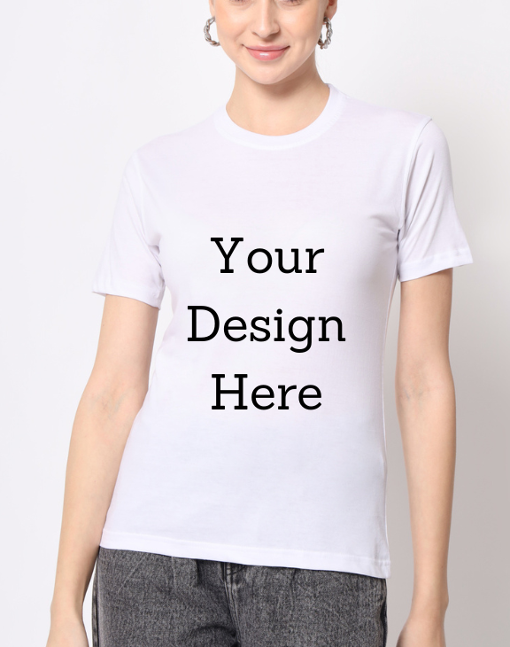 custom white women design half sleeve women round neck t-shirt