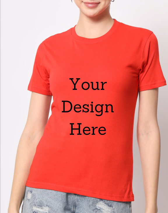 custom red women design half sleeve women round neck t-shirt